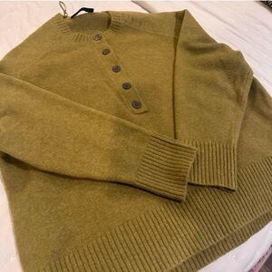 Zara Olive Crewneck Sweater with Button Placket